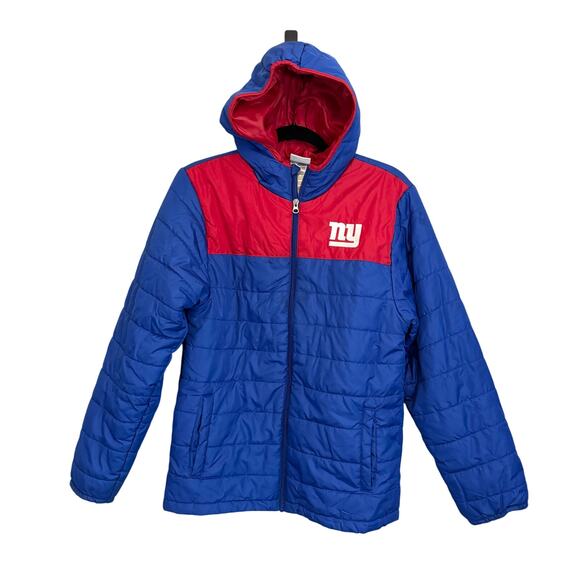 NFL Team Apparel Quilted Puffer Jacket Youth Boys XL Blue Hooded Winter Outdoor